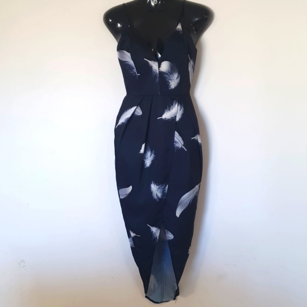 Pilgrim Size 6 Navy Blue Feather Print Dress - Picture 1 of 8